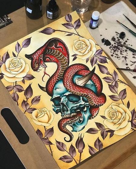 Shawn Monaco - Shawn Skull snake roses